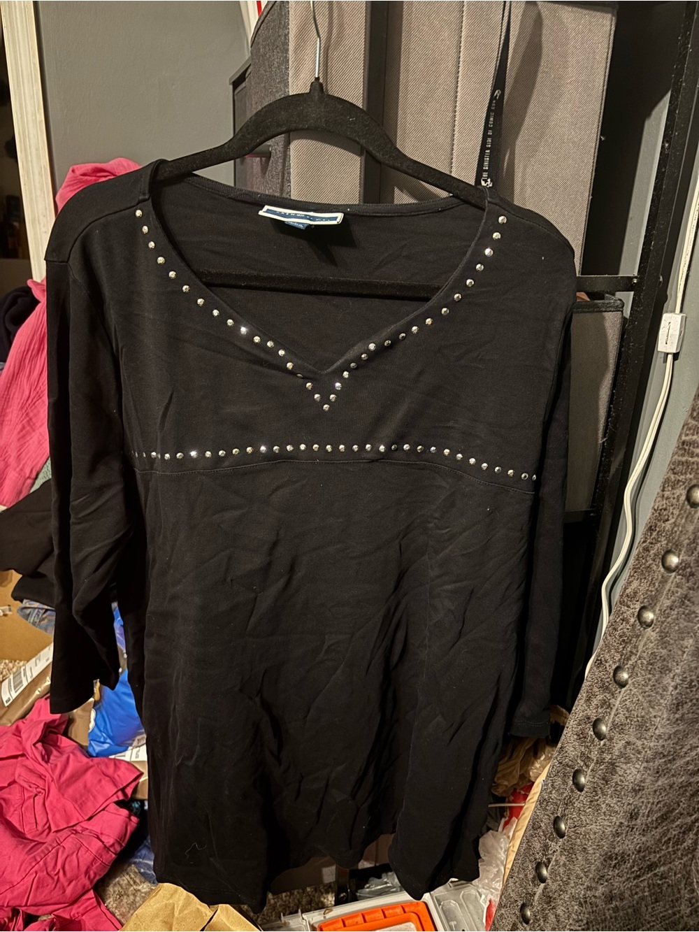 Karen Scott Black Embellished V-Neck Tunic 2XL